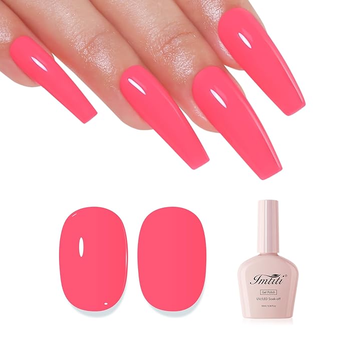 Imtiti Pink Gel Nail Polish, Rose Pink Gel Polish High Gloss Soak Off UV LED Nail Gel Polish Spring Summer Art Manicure Salon DIY Design 10ML