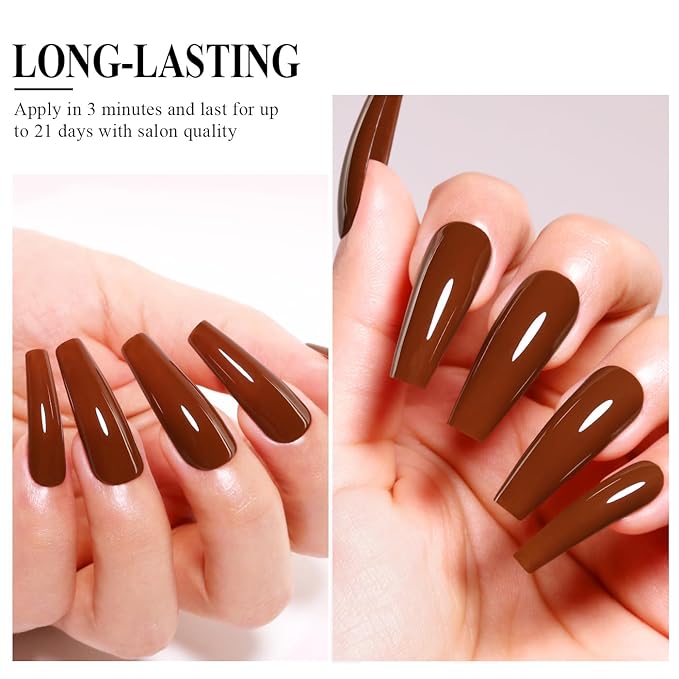Imtiti Brown Gel Nail Polish, 15ML Chocolate Brown Soak Off LED UV Polish for Autumn Winter, DIY Nail Art Starter Manicure Salon Kit