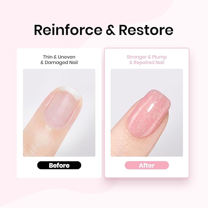 Beetles Rubber Base Gel Nail Polish – Glitter Nude Pink Builder Base Coat for Natural Nails, Nail Strengthening, Long-Lasting Soak Off UV LED Gel Gift for Women