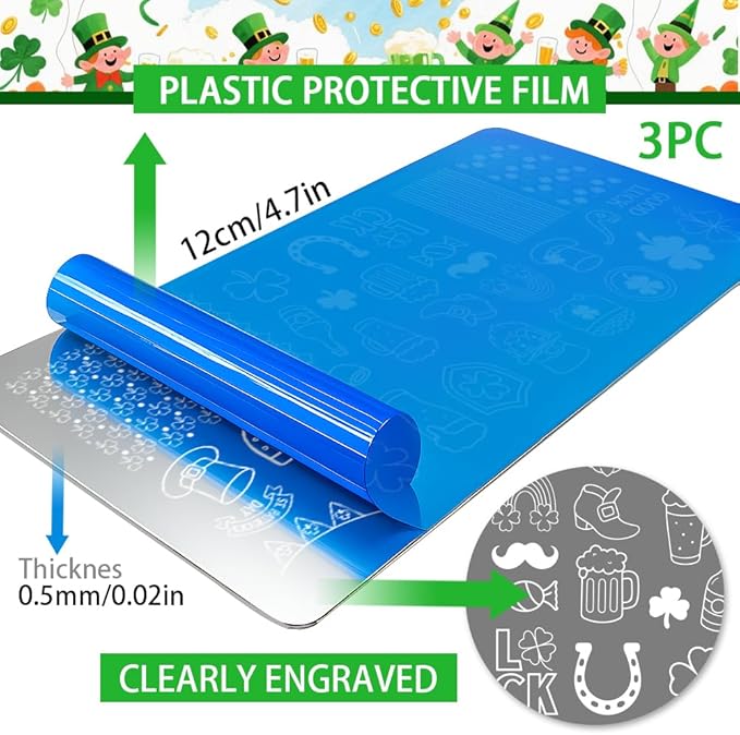 PH PandaHall 5pcs St. Patrick's Nail Stamping Plate Lucky Shamrock Nails Art Templates Rainbow Gnome Nails Image Stamp Clover Hat Nails Art Stencils for DIY Print Manicures Salon Design Decoation