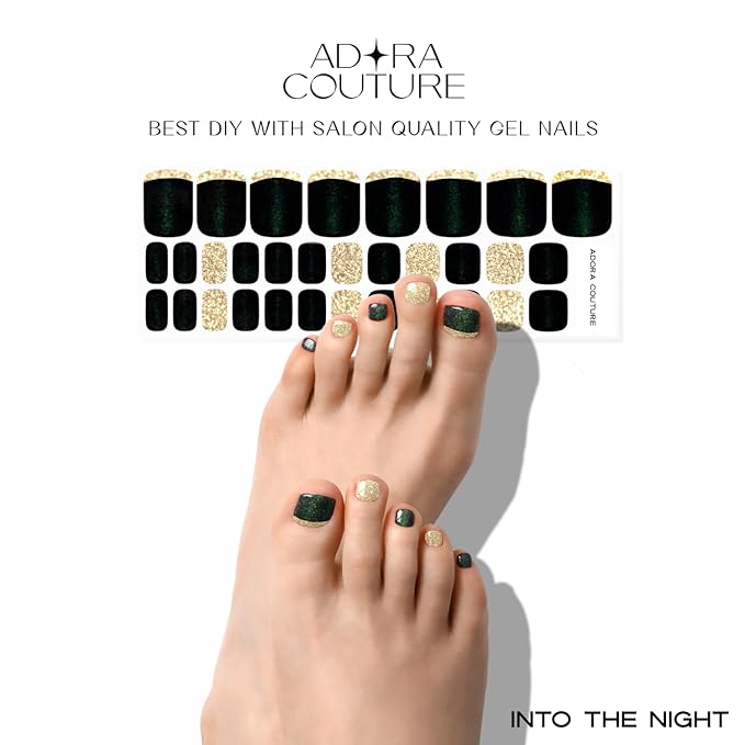 Semi Cured Gel Nail Strips - 32 pcs Gel Pedicure Stickers, Easy to Apply & Remove Toenail Stickers, Salon Quality at Home & Long Lasting - UV Nail Lamp Required - Noir P