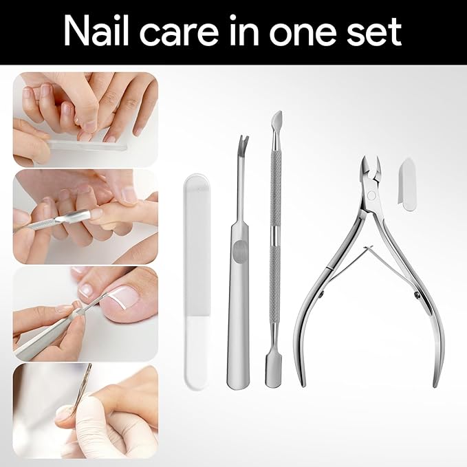 Lux German Nail Clippers for Men Women, Silver Professional Stainless Steel Heavy Duty Sharp Toe Nail Clippers Set for Seniors Nail Cutter, Clipper Kit Thick Curved Ingrown Toenails Gifts for Father
