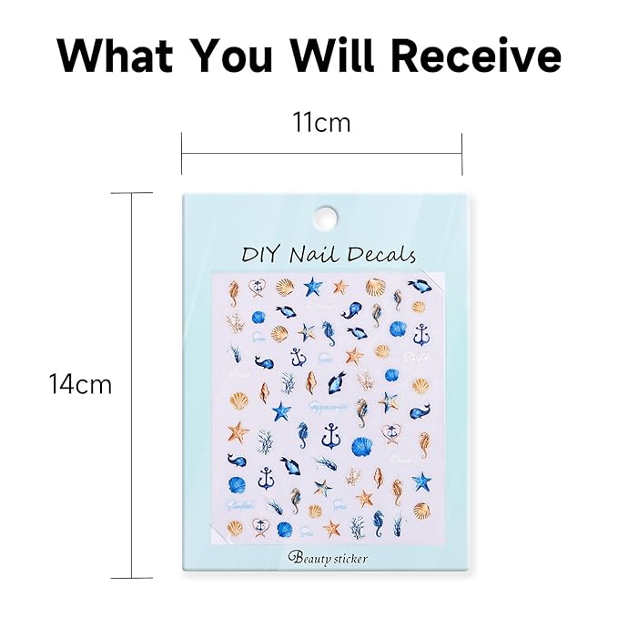Nail Stickers Decals Spring Summer Ocean Nail Art Sticker Design Self-Adhesive Nail Decorations for Women Kids