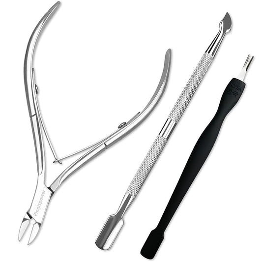 Cuticle Trimmer with Pusher, 3PCS Professional Cuticle Nippers Remover Tool for Women, Premium Stainless Steel Durable Manicure Kit for Fingernails and Toenails