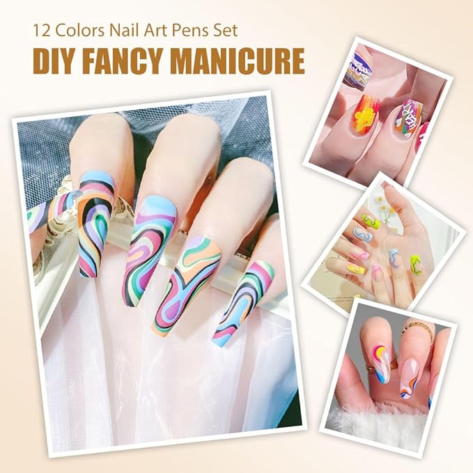 12 Colors Nail Art Pens Set, 2026 New Nail Art Markers for Gel Nails, Nail Art Tools for 3D Nail Art, Nail Art Markers Polish Pen for Graffiti Dotting Drawing Painting Point Liner DIY