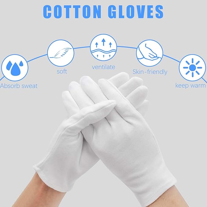 48Pcs White Cotton Sleep Glove, Night Stretchable Cloth Gloves for Dry Hands Eczema SPA Moisturizinc