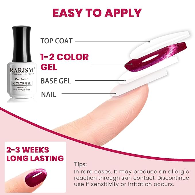 RARJSM 9D Magnetic Cat Eye Gel Nail Polish Purple Pink Silver Velvet Cateye Gel Polish 15ml Galaxy Universal Glitter Shimmer Ice Gel Polish with Magnet Stick UV LED Curing Require Soak Off Home Salon