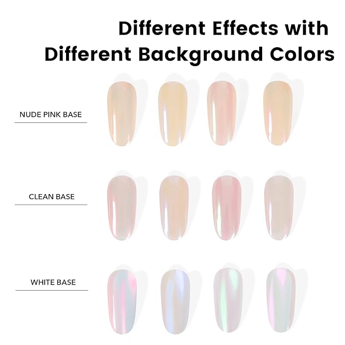 4 Jars Pearl Chrome Nail Powder Set, Mermaid Chrome Nail Powder Pearlescent Iridescent Glitter Dust Kit Nail Art Decoration Gift for Home & Salon