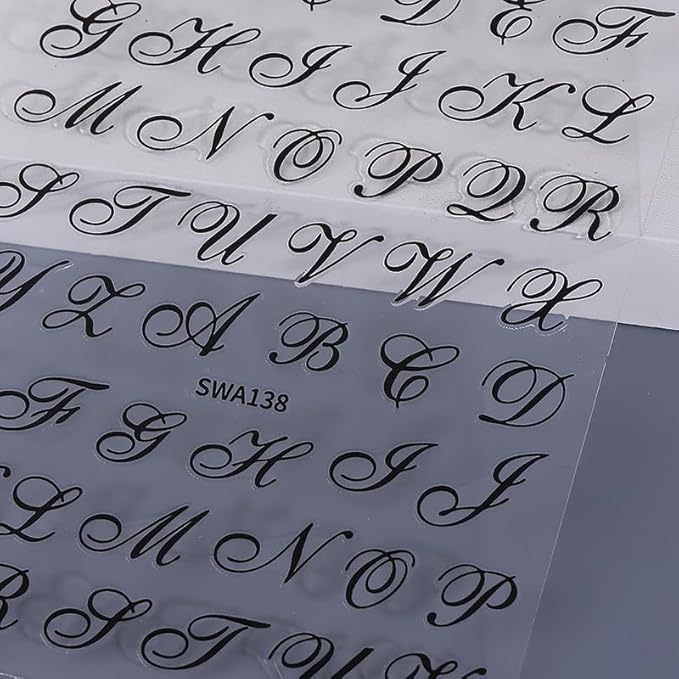 6 Sheets Gothic Nail Art Sticker Decals, Russian Letters Notes Nail Stickers Holiday Nail Decals for Nail Art Black Graffiti Style Design Nail Supplies Elegant Self Adhesive Decals for Women Decor