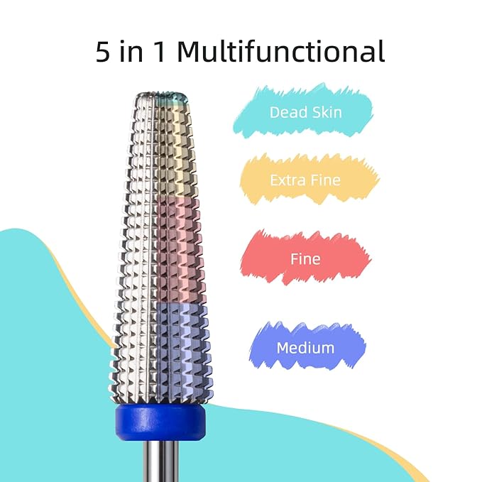 Long 5 in 1 Nail Drill Bits, 20mm Medium Straight Cut Tapered Nail Bit, 3/32 Two-way Safety Carbide Drill Bits for Nails, Electric Manicure Drills Remove Gel