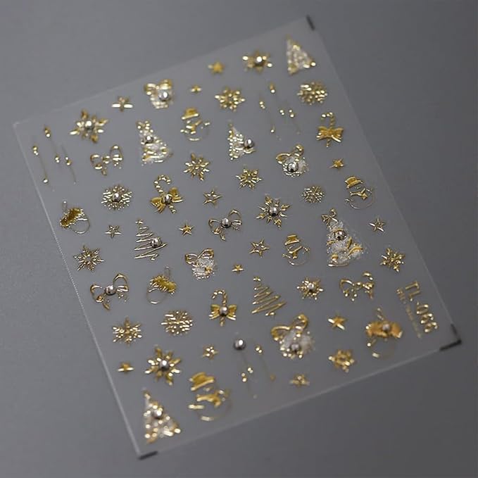 Christmas Nail Stickers 5D Embossed Gold Christmas Nail Decals Holiday Nail Art Stickers with Snowman Xmas Tree Star Snowflake Nail Design Christmas Nails Supplies for Women Girls