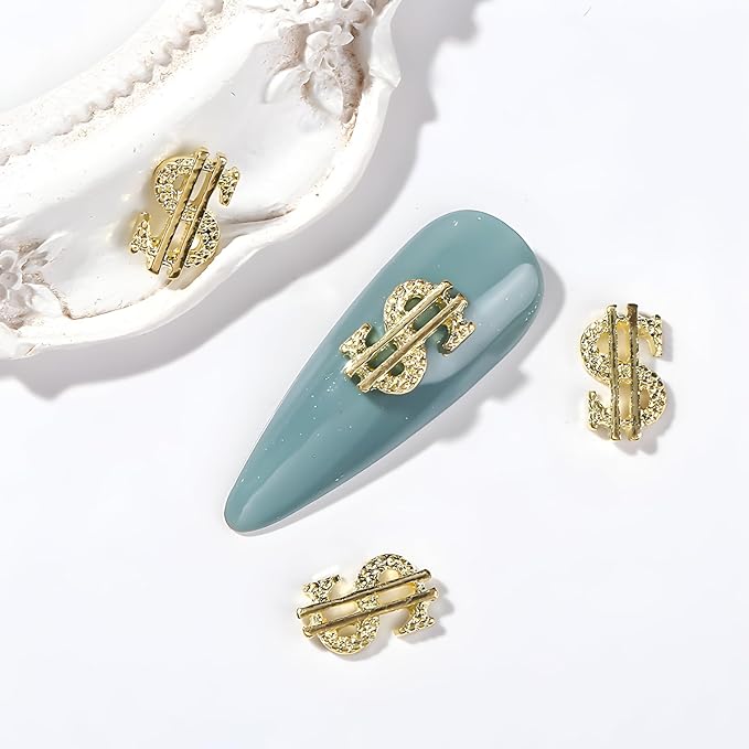 32 Pcs Money Dollar Nail Charms 3D Silver Money Dollar Nail Rhinestone Shiny Gold Dollar Nail Art Gems Alloy Design for Women and Girls Nail Decoration for DIY Acrylic Nails, Namrec-22