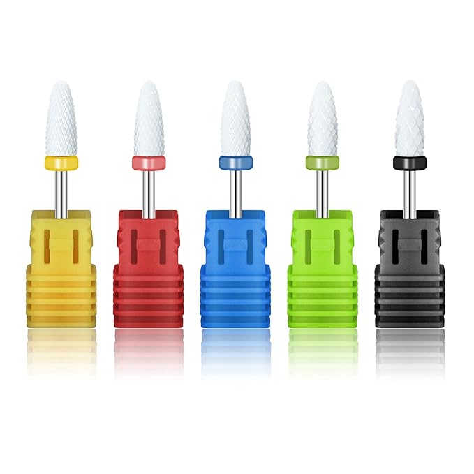 5 Size Professional Corn Head Ceramic Nail Drill Bits Set with Holder for Electric Nail File Manicure Pedicure Acrylic Gel Polishing, 3/32'' (2.35mm)