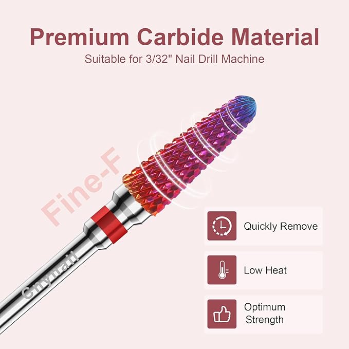 3/32" 2PCS Clean Cone Bits Fine Grit Carbide Cuticle Cleaner Bit for Electric Nail Drills – Professional Manicure Tool for Nail Salons and Home Use (F Grit. Purple)
