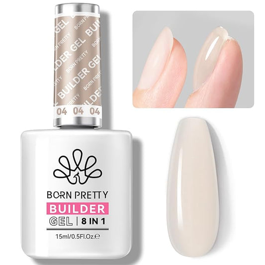 BORN PRETTY Builder Gel for Nails, 8-in-1 Extension Gel Strengthener Gel Hard Builder Nail Gel Base Top Gel, Natural Nude Gel Builder Rhinestone Nail Glue Gel in A Bottle 15ML