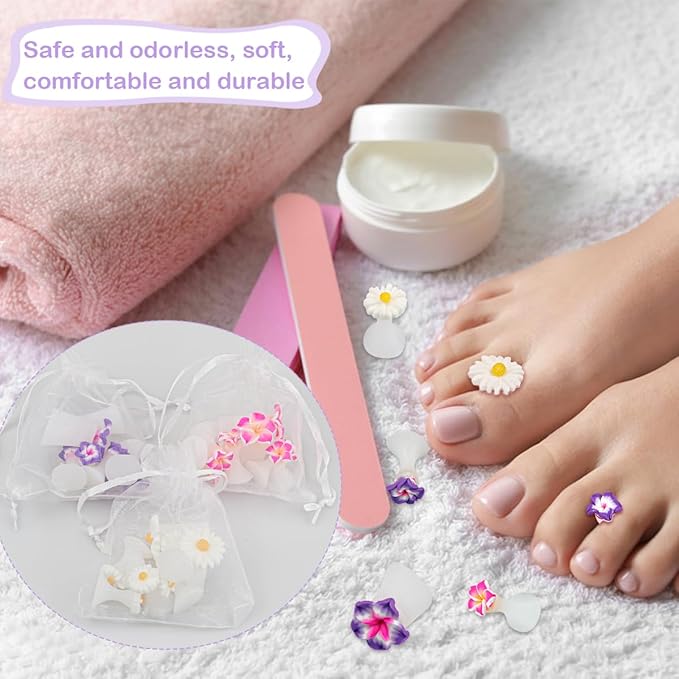 24 Pcs Daisy Flower Silicone Toe Separators, Gel Rubber Toe Stretcher Pedicures Toes Dividers Nail Art Tools Polish Guards for Home Salon