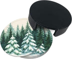 Winter Snow Scene Forest Green Christmas Tree Coasters - Image 7