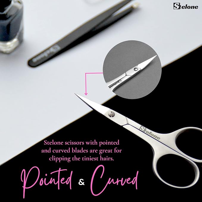 Multi Purpose Eyebrow Scissors Stainless Steel Curved Blade Cuticle Scissors for Manicure and Cosmetic, Brow Scissors for Facial Hair & Eyelash Trimming