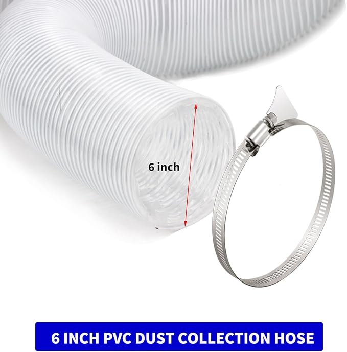JUYO VONSAN 6 inch Dust Collection Hose 33ft 6” Heavy Duty Clear PVC Debris Flex Dust Collector Hose (6'' X 33ft)