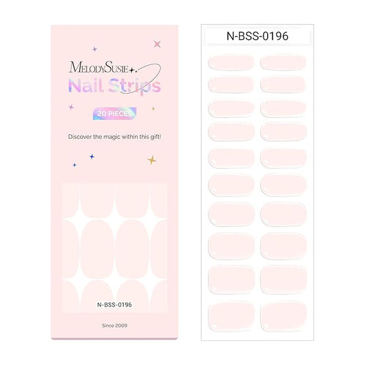 MelodySusie Semi Cured Gel Nail Strips (Pastel Pink)- Works with Nail lamp, Salon-Quality, Long Lasting, Easy to Apply & Remove - Includes 20Pcs, 2 Prep Pads, Nail File & Wooden Stick