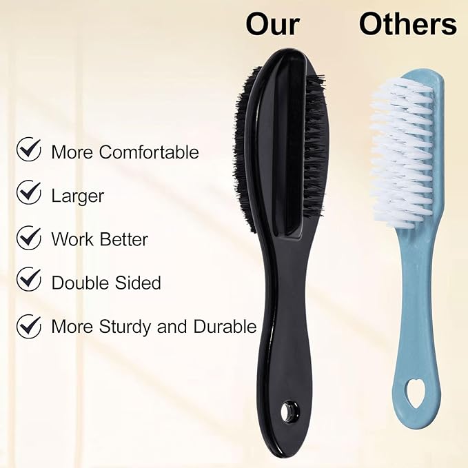 Nail Brush for Cleaning Fingernails 2 PCS, Long Handle Grip Double Sided Nail Foot Scrub Brush Fingernail Cleaner, Soft Stiff Bristles Pedicure Nail Scrubber Non-Slip for Men Women Black White