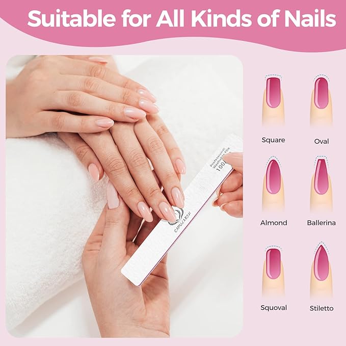 18pcs Nail File for Acrylic Nails - Capularsh 100/180 Grit Professional Double Side Emery Boards, Reusable Coarse Nail File for Acrylic Gel Dip False Nail Home and Salon Use