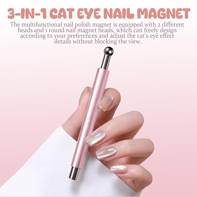 Pink Cateye Magnet, Magnet for Nails, Cat Eye Round Nail Magnetic Beads, Diverse Effect Double Ended Manicure Salon Design Art Tools Set Accessories for Women Diy Manicure Accessories