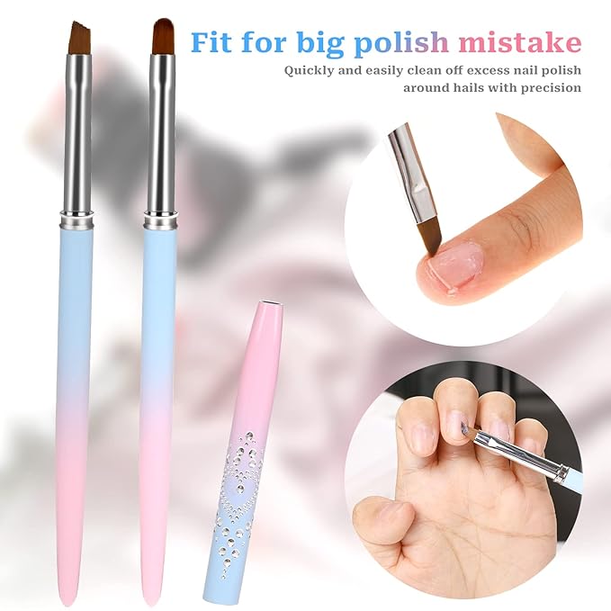 Nail Art Clean Up Brush, 2Pcs Round&Angled Nail Polish Clean Up Brush for Cleaning Fingernails, Professional Nails Design Painting Brushes