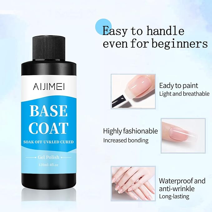 AIJIMEI 120ml Base Coat Quick Dry Basecoat for Nails 4oz For Base Coat Gel Nail Polish for Nail Art Salon Home DIY LongLasting
