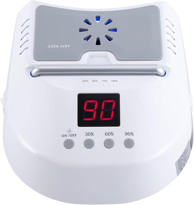 3 Timers Cordless Nail Lamp with Cooling Fan & Portable Handle LCD Display Professional Quick Dry Gel Polish Curing Lamp 72W Rechargeable Light Cures All Gels 24 Beads for Salon, Home (White)