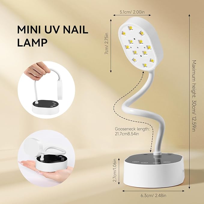 AORAEM UV Nail Lamp, Gooseneck Mini U V Light for Gel Nails, 36W Rechargeable LED Flash Cure Lamps with 4 Timers & Auto Sensor, Quick Dry Professional Nail Dryer for Salon Home DIY Use, White