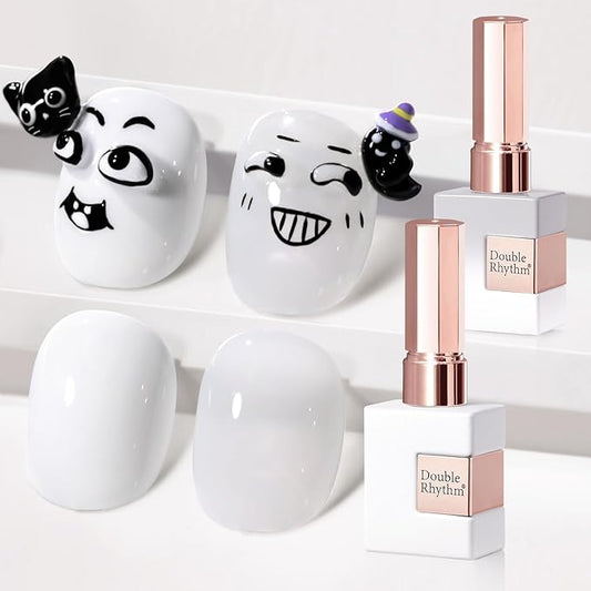 Double Rhythm 2 Pcs 15ml UV Gel Polish Set Pure White And Black Color Gel Nail Polish Kit Nail Art Salon DIY (White and Milky White-A1075+A1093)