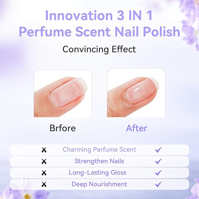 Perfume Nail Strengthener 3 IN 1 Quick Dry Nail Polish Strong Repairs Damaged Nail Hardener Long Lasting Shine for Nail 16.5ml