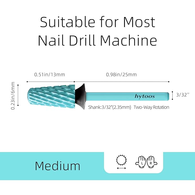 Safety Tapered Nail Drill Bit, Green Coated Tungsten Carbide Rounded Barrel Nail Bits for Thick Gel & Acrylic Removal, Manicure Tools Pro Electric File Drill Accessories, XC
