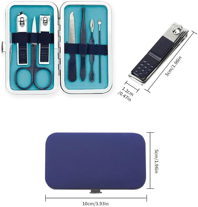 Christmas Stocking Stuffers Nail Clippers Manicure Set Nail Tools Pedicure Supplies Fingernail Clippers for Men Manicure Kit Toenail Clipper 8 in 1 Pednicure Tools Blue with Leather Travel Case