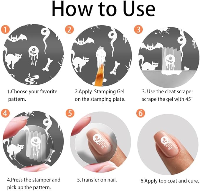 PH PandaHall 5pcs Halloween Nail Stamping Plate, Ghost Witch Nail Stencils Skull Pumpkin Nail Stamps Nail Art Stamping Plate Stainless Steel Print Nail Stencils for Nail Art Design Manicure Salon