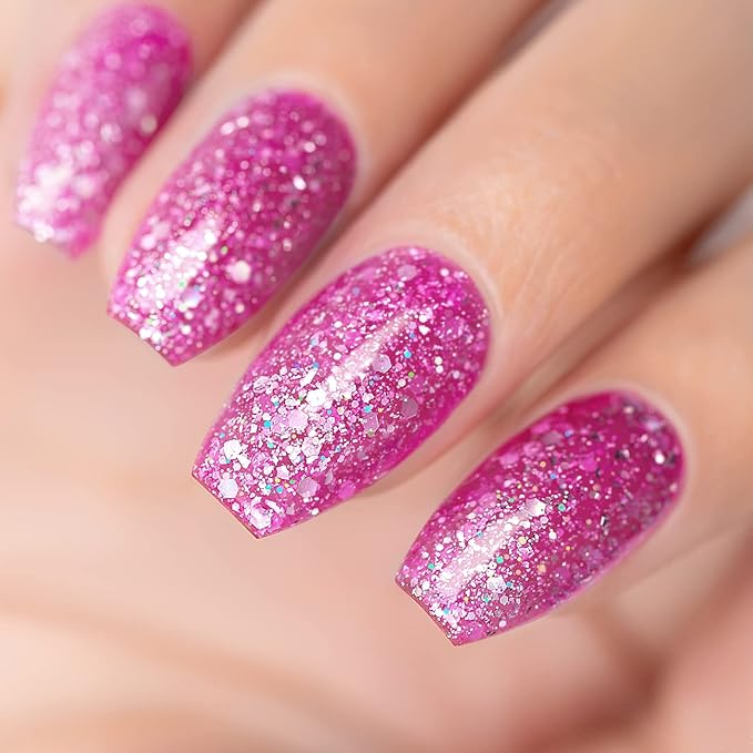 RARJSM Gel Nail Polish Glitter Sparkly Rose Red Chunky Shimmer Iridescent Gelpolish 15ml Holographic Rainbow Effect Soak off L e d U V Curing Required High Pigments for Home Manicure Nail Art