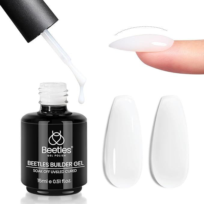 Beetles Builder Gel for Nails -0.5 oz 7 in 1 Milky White Nail Thickening Strengthening Building Apex for Beginner DIY Salon at Home,White Builder Nail Gel, UV & LED Lamp Cured Needed