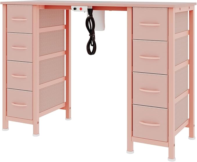 Nail Desk, Manicure Table, Nail Beauty Salon Workstation w/Electric Dust Collector, 8 Fabric Drawers