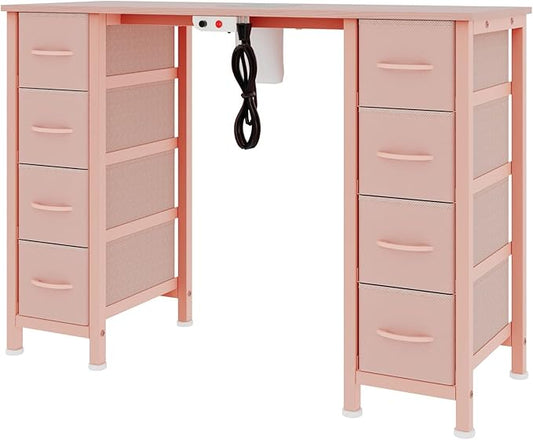 Nail Desk, Manicure Table, Nail Beauty Salon Workstation w/Electric Dust Collector, 8 Fabric Drawers