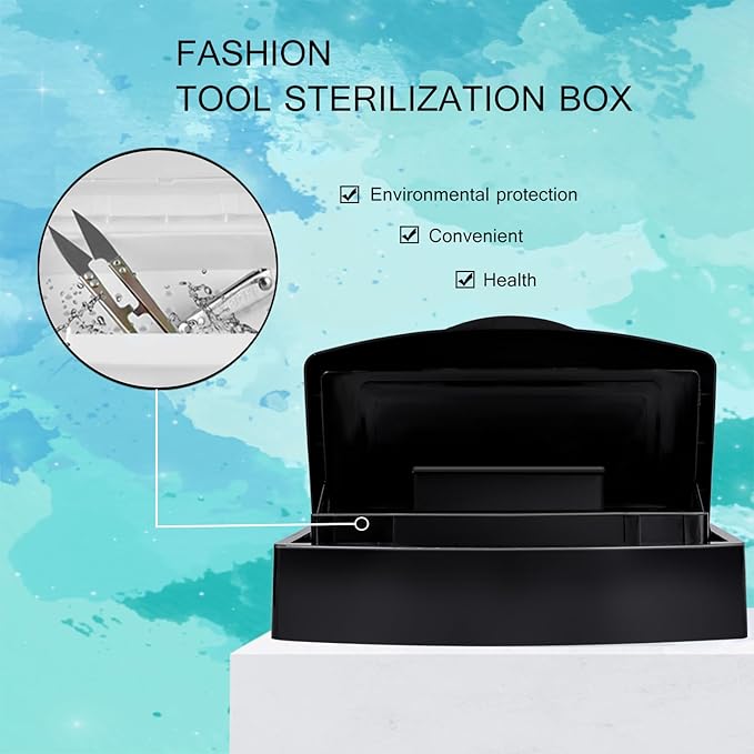 Aifeiter Nail Tool Sterilizer Box,Plastic Sterilizing Tray,The Disinfection Box for Nail Art Tools is Applicable to Nail Art Tools, Tweezers, Hair Salons, Spas and Manicure Equipment-Black