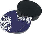 6 Pcs Coral Navy Blue Nautical Coastal Ocean Theme Marine Leather Coasters - Image 5