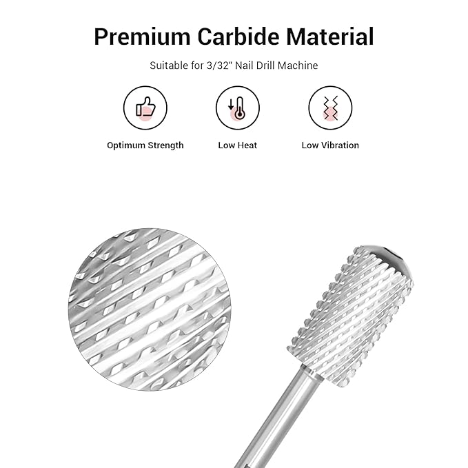 MelodySusie Safety Nail Drill Bits, 3/32'' Smooth Round Top Large Barrel Carbide Bits, Suitable for Manicure Pedicure Cuticle Gel Polishing, Beginners Bits, Silver, Series Bit-S, Coarse