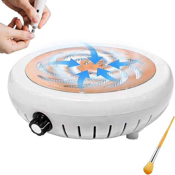 Nail Dust Collector with Cleaner Brush, Compact Nail Dust Collector for Beginner, Vacuum Nail Fan Dust Collector with Reusable Filter for Acrylic Nail Polishing, Salon, Home, Training Classes