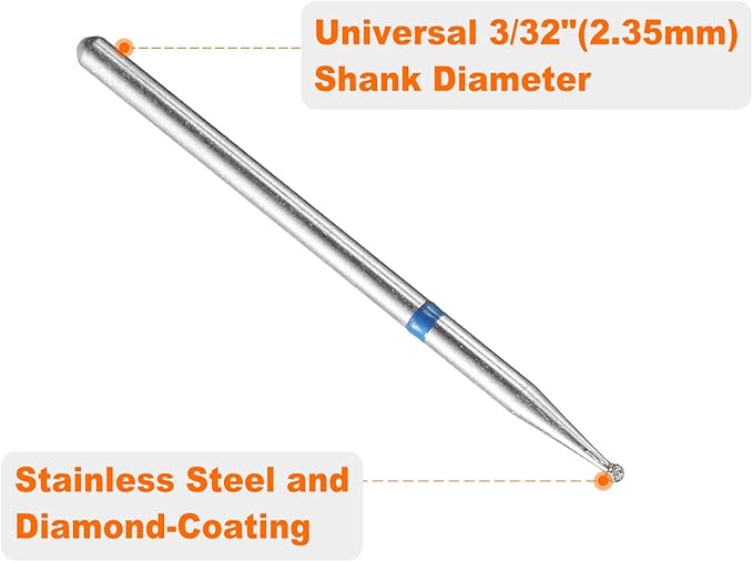 HARFINGTON 13pcs 120-140 Grits Diamond Grinding Bit 1mm Ball Head 2.35mm Shank 1mm Length Stone Sanding Drill Bits Rotary Tool for Ceramic Glass Nails Grinding Polishing