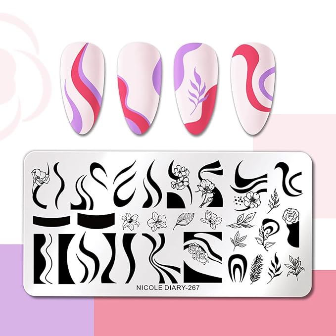 Nail Stamping Plates French Wavy Striped Tip Leaf Nail Stamp Templates Stainless Polish Gel Template Nail Design Stencil Tools （1 Pcs）