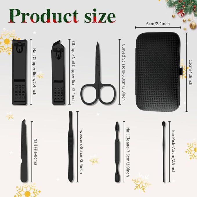 Easter Basket Stocking Stuffers, Nail Care Kit for Men, 7 PCS Manicure and Pedicure Kit, Manicure Set Men Travel Nail Kit Nail Clipper Set Kit Tool Christmas Gift Mens Nail Grooming Kit(Black)
