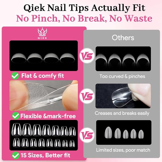 Extra Short Coffin Fake Nail Tips, 15 Sizes 240 PCS Clear Half Matte Press On False Nail Pre-shaped Half Soft Cover Gel Nail Tips Extensions Thick Long Lasting for DIY Beginners & Salon Manicure