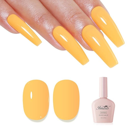 Imtiti Orange Gel Nail Polish, Orange Yellow Gel Polish High Gloss Soak Off UV LED Nail Gel Polish Spring Summer Art Manicure Salon DIY Design 10ML