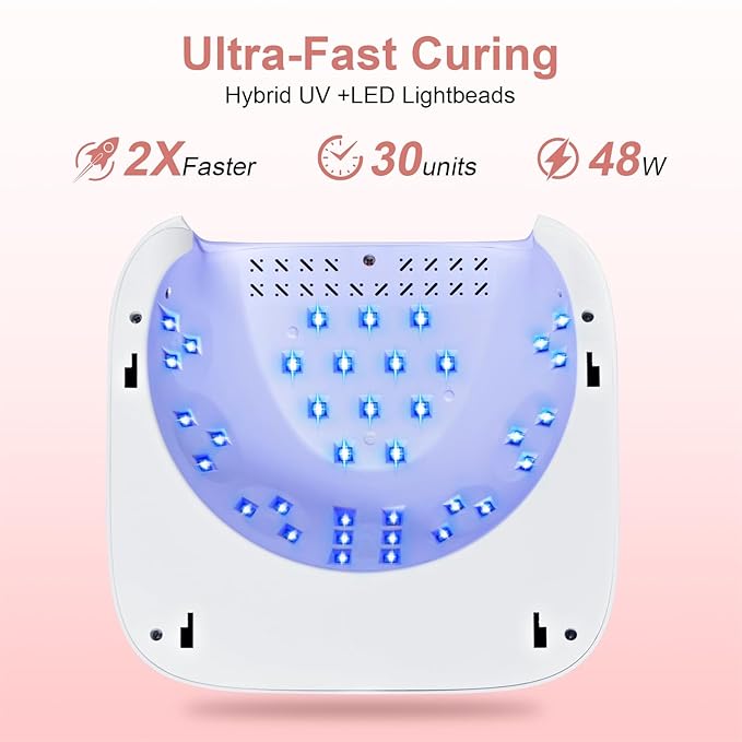 UV LED Nail Lamp with Hand Pillow,48W UV Light for Gel Nails Nail Dryer with Smart Sensor, LCD Display Fast Curing Gel Nail Polish Nail Art Tools Manicure(White)